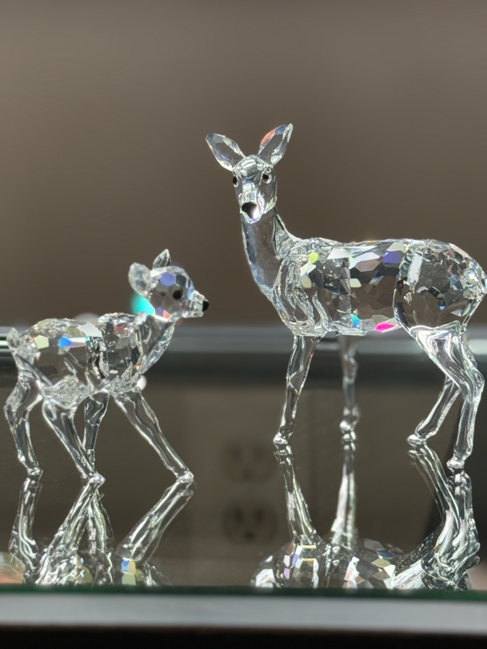 Swarovski Crystal Doe & Fawn Set w/ Original Boxes Retired Austria Deer Figurine